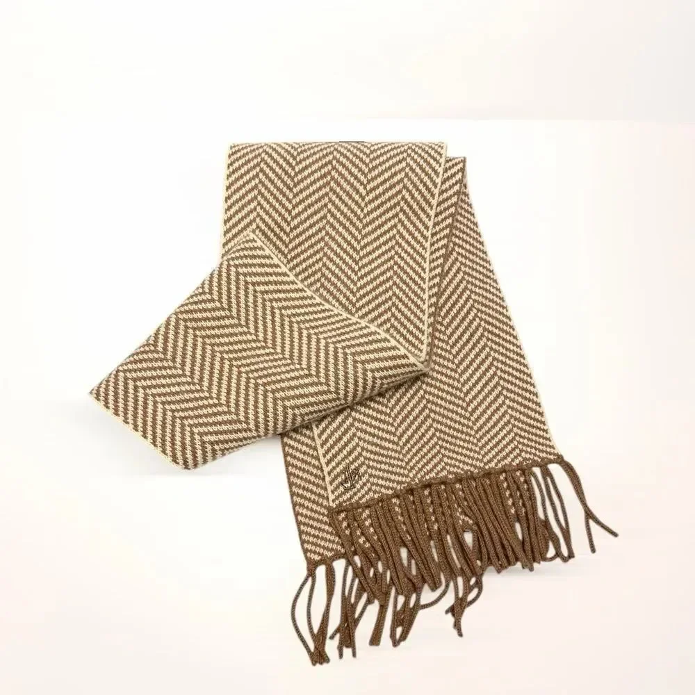 Lauren Ralph Lauren Wool Herringbone Scarf Tan Beige With Fridges Men's Women's